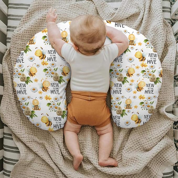 Baby Girls Nursing Pillow Cover Honey Bumble Bee Floral, New to Hive Daisy Flower Breastfeeding Pillowcase, Bottle Feeding Pillow Slipcover Shower Gift Cover Only