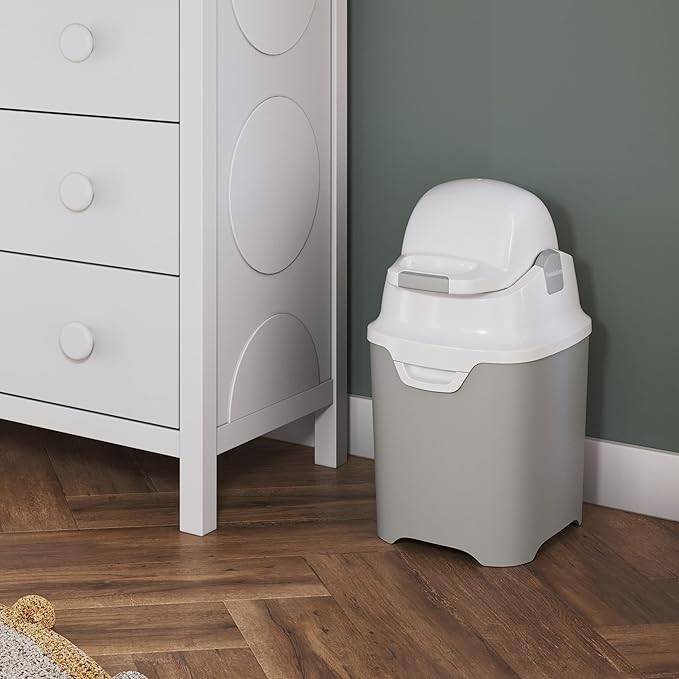 Foundations Mini Diaper Pail with Airtight Lid, Durable & Odorless Diaper Disposal, Large Capacity, Holds up to 30 Newborn Diapers, Refill with Any Bags, Baby Registry Gift - Gray