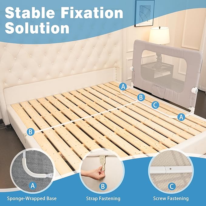 Bed Rail for Toddlers,Foldable Baby Bed Rail-60in/150cm Height Adjustable Safety Guard for Kids, Universal Fit Twin/Full/King/Queen Beds.
