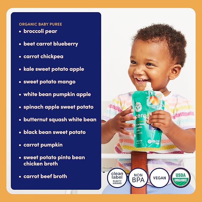 Cerebelly Organic Baby Food Pouches, First Flight Sampler Variety Pack, No Added Sugar & Non-GMO, 4 oz, 24 Count