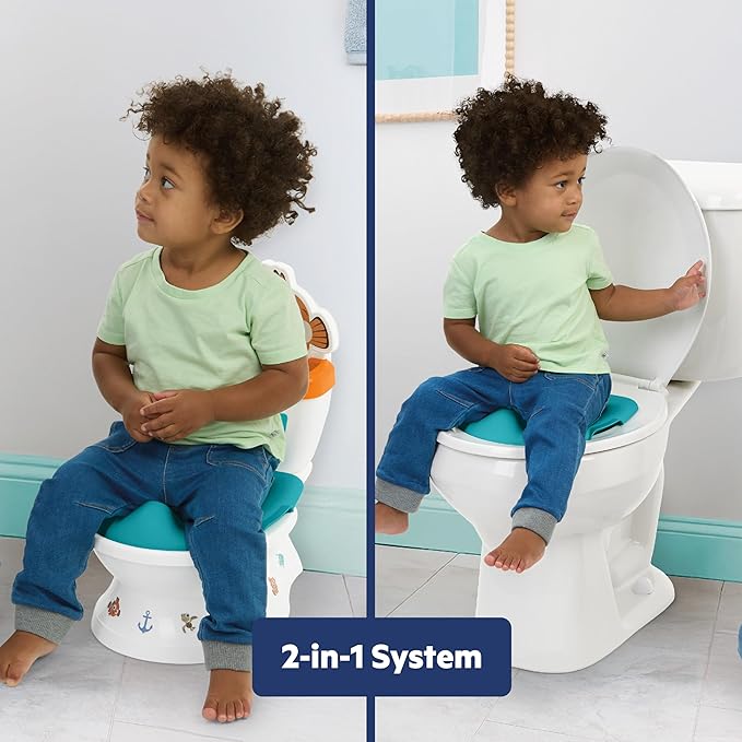 Bright Starts Disney Junior Finding Nemo My Size Potty Training Toilet, Toddler Potty Chair with Flushing & Cheering Sounds, Removable Seat with Splash Guard & Handles, Ages 18+ Months, Up to 50 lbs