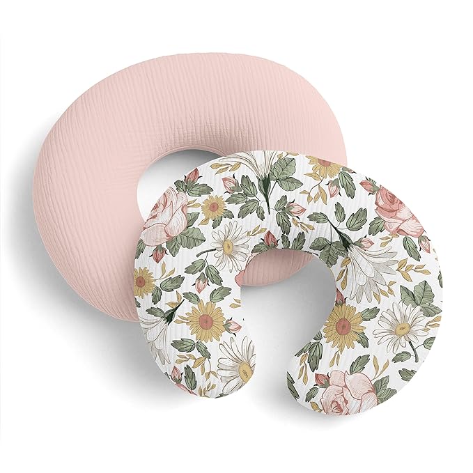 Sweet Jojo Designs 2-Piece Muslin Nursing Pillow Covers Set (Boho Vintage Floral) for Newborn Baby Girls 100% Cotton Breastfeeding Pillowcases - Pillow NOT Included (Shabby Chic, Bohemian, Farmhouse)