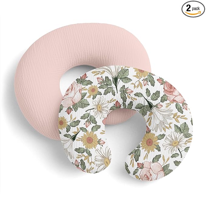 Sweet Jojo Designs 2-Piece Muslin Nursing Pillow Covers Set (Boho Vintage Floral) for Newborn Baby Girls 100% Cotton Breastfeeding Pillowcases - Pillow NOT Included (Shabby Chic, Bohemian, Farmhouse)