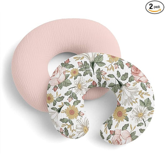 Sweet Jojo Designs 2-Piece Muslin Nursing Pillow Covers Set (Boho Vintage Floral) for Newborn Baby Girls 100% Cotton Breastfeeding Pillowcases - Pillow NOT Included (Shabby Chic, Bohemian, Farmhouse)