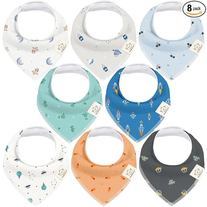 KeaBabies 8-Pack Organic Baby Bandana Bibs for Boys, Girls - Super Absorbent Triangle Baby Bibs for Drooling and Teething Infant, 100% Cotton Extra Soft for Newborn, Infant 0-36 Months (Cosmo)