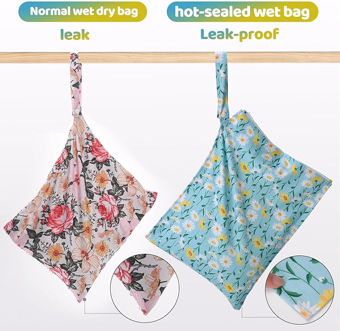 2PCS Waterproof Wet Bags for Baby Cloth Diaper,Reusable Travel Bags,Pump Parts,Beach,Pool,Gym Bag for Swimsuits&Wet Cloth Leak-proof Lightweight-Sunflower