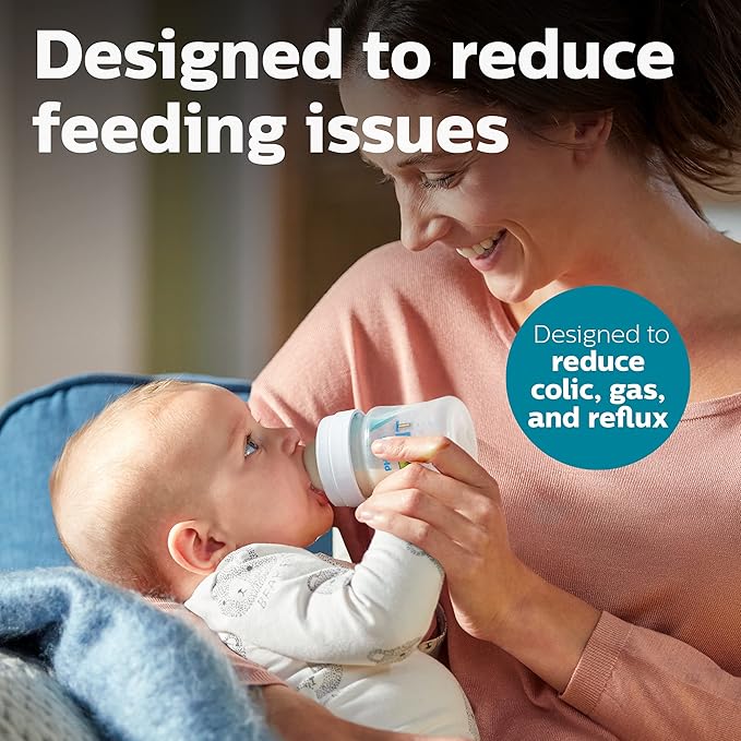 Philips Avent Anti-Colic Baby Bottle with AirFree Vent, 4oz, with Flow 1 Nipples, 0m+, 1Pk, Clear, SCY701/91