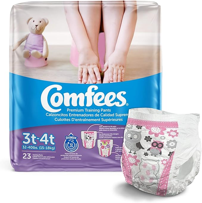 Comfees Girls Toddler Pull On Training Pants with Tear Away Seams Size 3T to 4T Disposable Moderate Absorbency, 23 Count