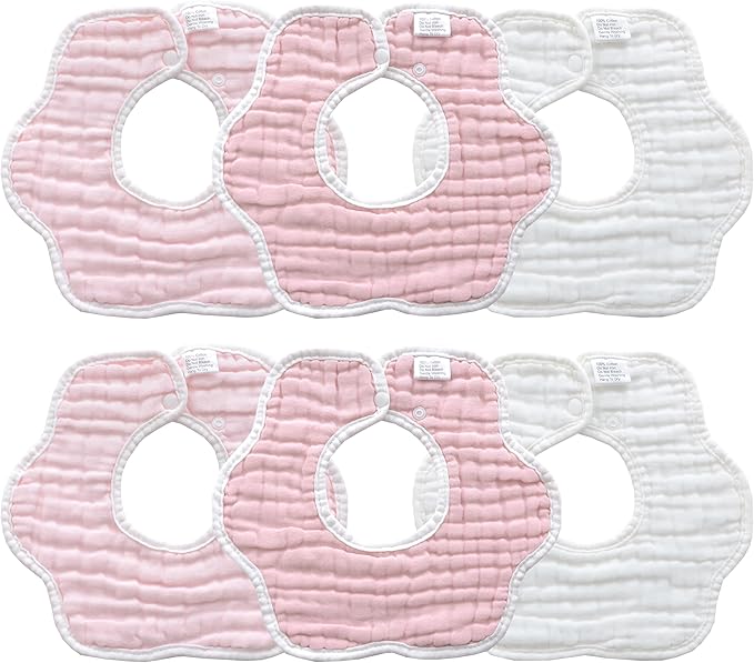 MUKIN Soft Cotton Muslin Baby Bibs 6 Pack | Adjustable Snap Closure for Newborns| Absorbent for Drooling, Teething & Feeding