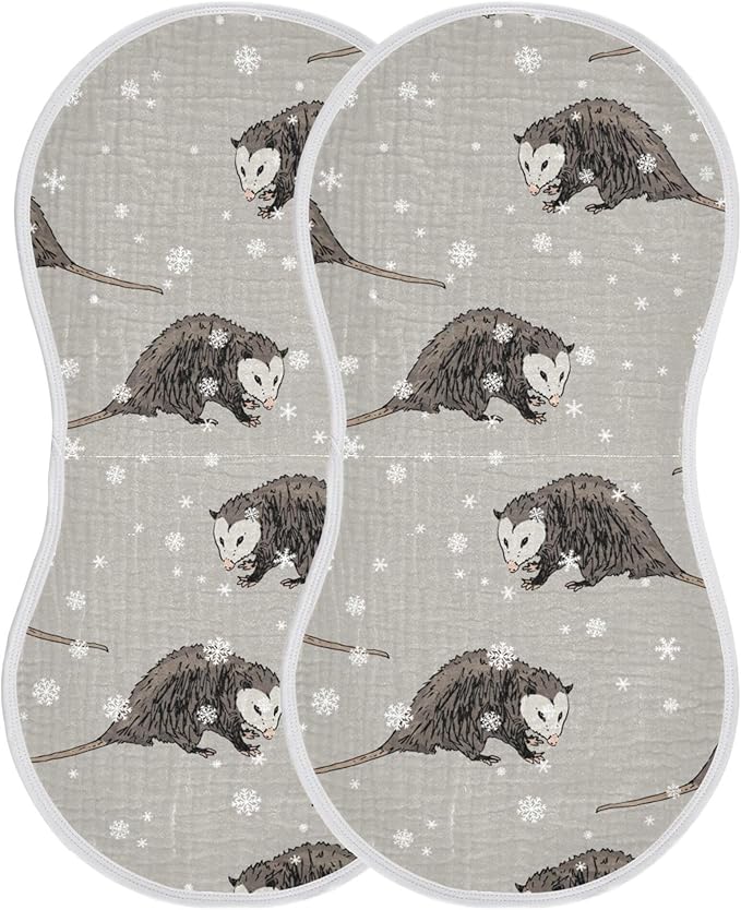 Winter Opossum Possum Burp Cloths Baby Boys Girls Absorbent Soft Cotton Burping Cloths Rags 2 Pack