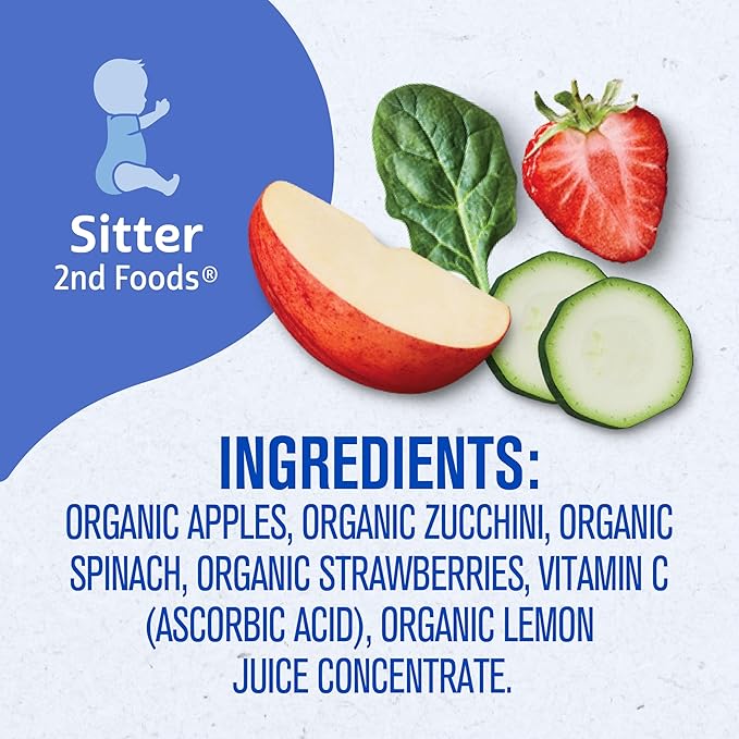 Gerber Stage 2 Baby Food, Organic Apple Zucchini Spinach Strawberry Puree Pouch, 2 Servings of Fruit & Veggie, No Added Sweetener, No Artificial Colors or Flavors, 12-Pack