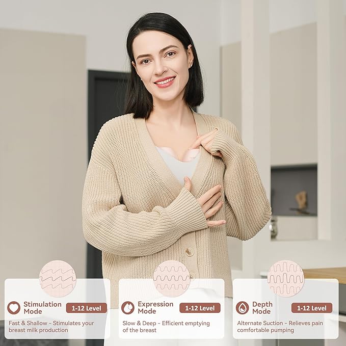 Wearable Electric Breast Pump, Hands-Free Portable Electric Pump with 3 Modes & 12 Intensive Levels, Whisper-Quiet & Lightweight for Travel, Custom Fit with 15/18/21/24mm Flanges(2 Pack)