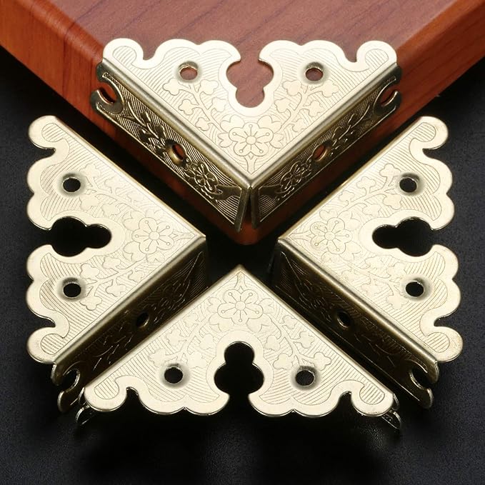 dophee 8Pcs Decorative Corner Protectors, Retro Style Edge Safety Guards Covers for Picture Frame Album Jewelry Box Gift Box Wooden Case Chest Tables Cabinet Furniture, 1.34"x1.34"-Gold