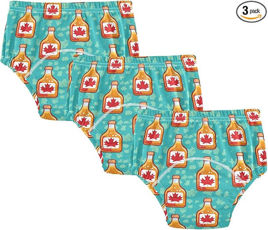 Baby Potty Training Shorts Soft Cotton Nighttime Training Pants for 2T Cartoon Maple Syrup Bottles
