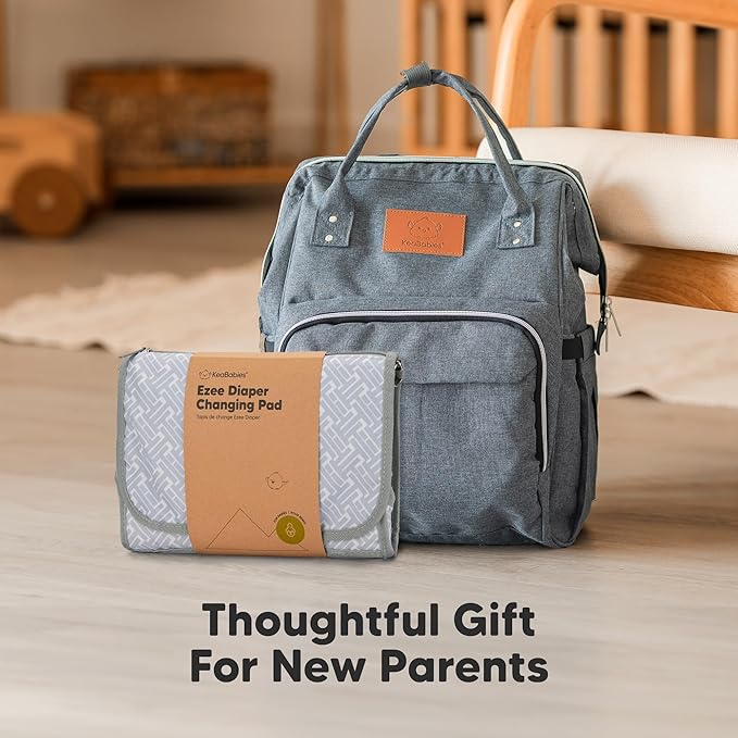 KeaBabies Portable Diaper Changing Pad, Travel, Car - Large Waterproof Baby Changing Mat, Wipeable, Padded, On The Go Travel Diaper Clutch Bag, Easy to Use Pockets for Newborn Essentials (Gray Mod)