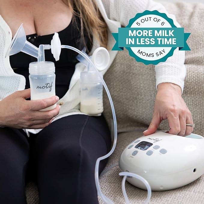 Motif Medical Luna Double Electric Pump for Breastfeeding - Portable Pump Breastfeeding w/Battery - Hospital Grade Pump w/LED Light - Hands-Free Breast Pump, Quiet Motor Baby Breast Pump