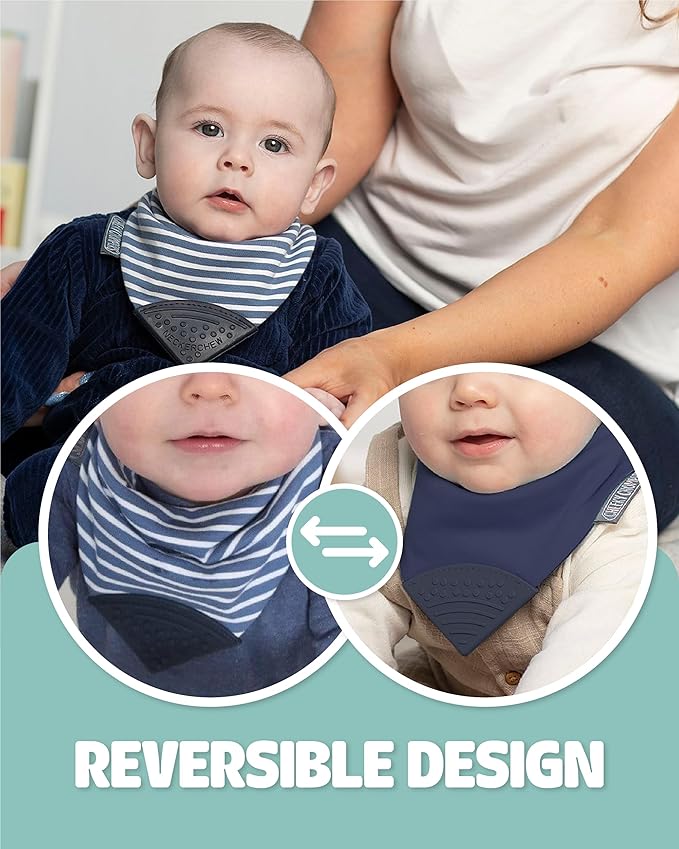 Cheeky Chompers Neckerchew Teething Bib, 2-in-1 Bandana Style Bib w/Food Grade Silicone Teether