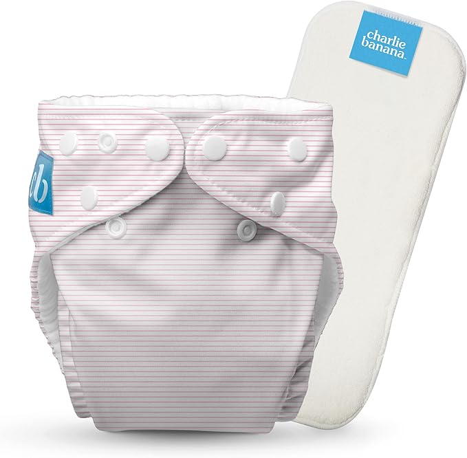 Charlie Banana Cloth Diapers, Reusable, Washable, Adjustable One Size Diaper, for Babies and Toddlers, with Absorbent Insert - Pencil Stripes Pink, 1 Pack