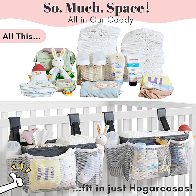 2-Pack Hanging Diaper Organizer for Crib & Changing Table | 50+ Large Capacity Baby Diaper Caddy, Washable Newborn Essentials Organizer for Baby Girl, Ideal Baby Shower Gifts with Hook Straps