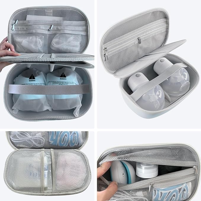 Wearable Breast Pump Case, Hard Shell Breast Pump Bag with Removable Tray, Watertight Breast Pump Storage Bag Compatible with Most of Wearable Breast Pumps, Holds 2 Pumps