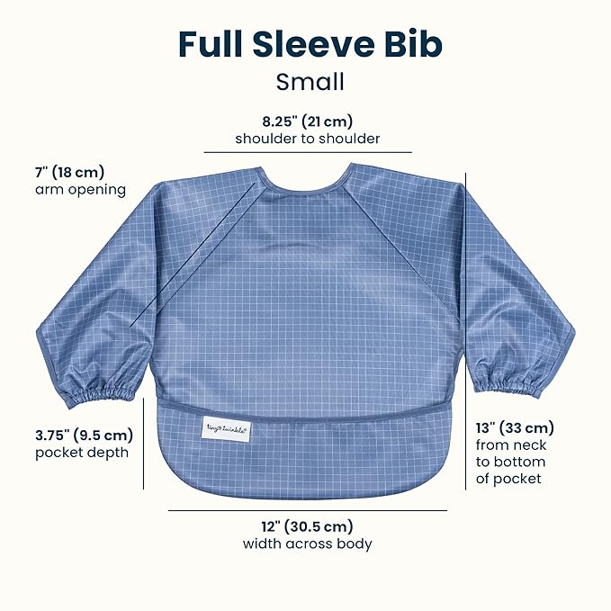 Tiny Twinkle Long Sleeve Bib for Babies&Toddlers|2-Pack Waterproof Smock Bib for Eating|Machine Washable&Mess-Proof Feeding Essentials|Newborn Shower Gift(Varsity Flags,Grid,6-24M)