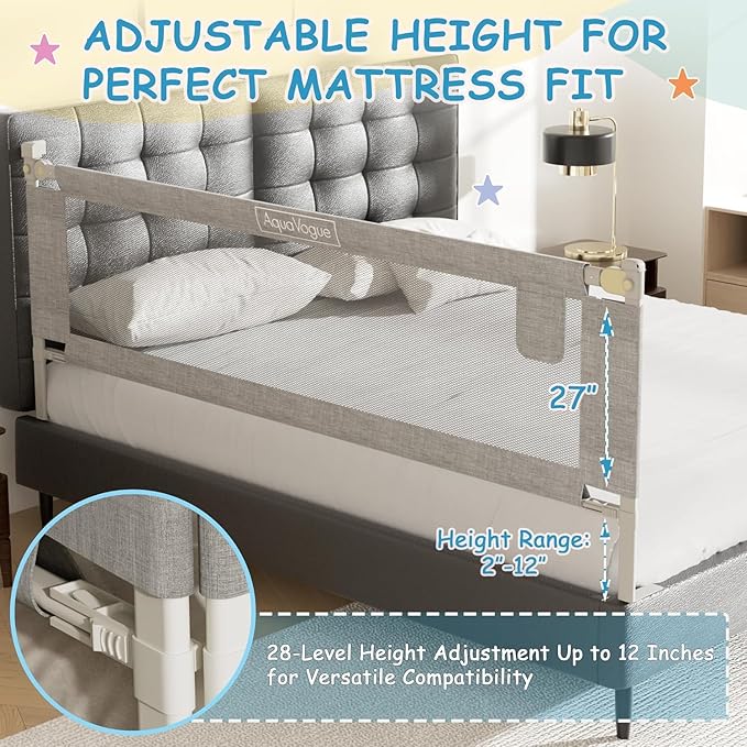 3-Pack Bed Rails for Toddlers with Headboard Rod - Height Adjustable Baby Bed Rail Guard Specially Designed for Full Size (74.8 x 74.8 x 54 Inch)