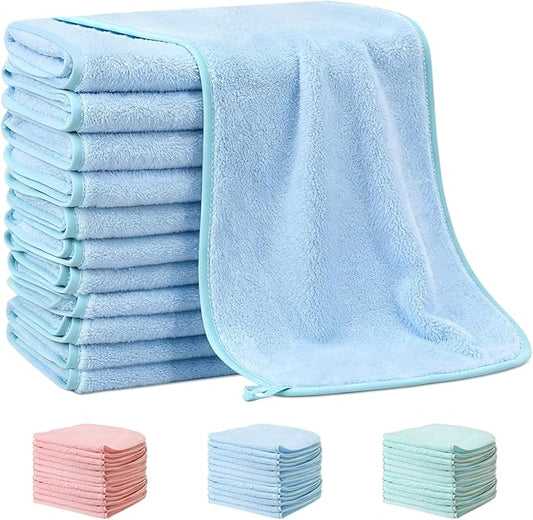Hahafelt 6 Pack Blue Baby Burp Cloths for Boys and Girls Coral Fleece 20 x 10 Inch Super Soft Burp Cloths with Organza Bag for Newborn Sensitive Skin Essential
