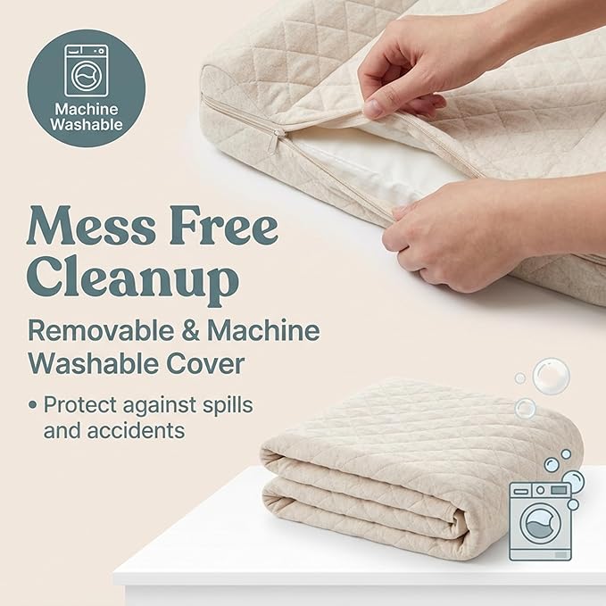 Contoured Baby Changing Pad – Waterproof & Breathable Diaper Changing Pad | Removable Washable Cover, Non-Slip Base & Safety Strap | Standard Size for Dresser & Changing Table Pads