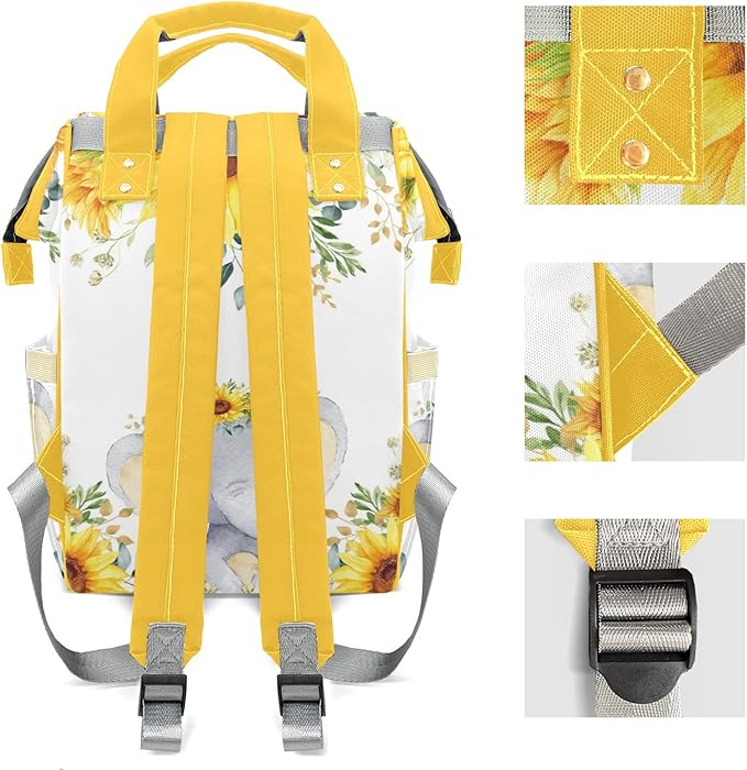 Cute Elephant Sunflowers Cute Diaper Bag Baby Nappy Bag Daughter Multi-Function Custom Baby Bag Picnic Diaper Carrying Bag Unisex Gifts with Name