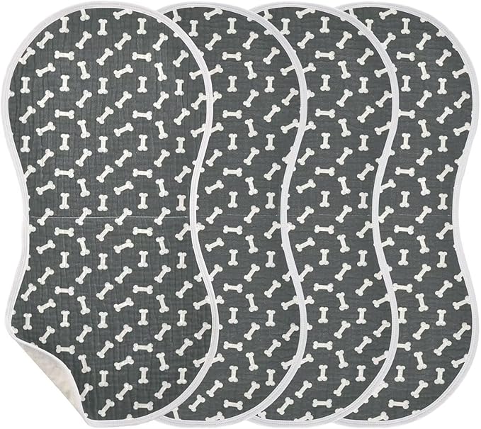 Dog Bone Themed Baby Muslin Burp Cloths Set of 4 Black and White Muslin Washcloths Doodle Food Bones Milk Spit Up Rags Newborn Towel Burp Cloth Bib for Unisex Boys and Girls, 22 x 11 Inch