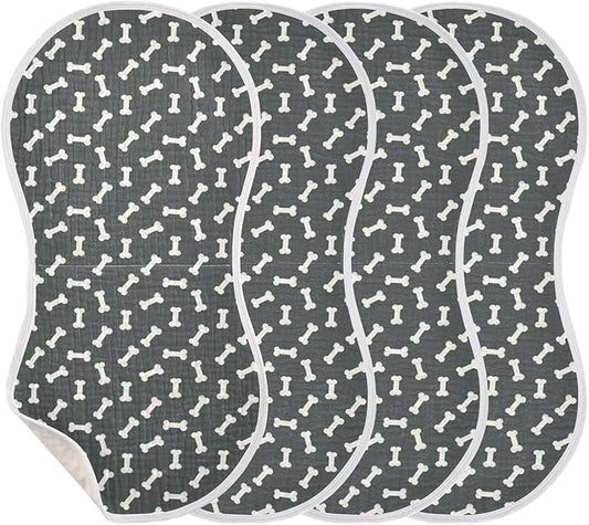 Dog Bone Themed Baby Muslin Burp Cloths Set of 4 Black and White Muslin Washcloths Doodle Food Bones Milk Spit Up Rags Newborn Towel Burp Cloth Bib for Unisex Boys and Girls, 22 x 11 Inch
