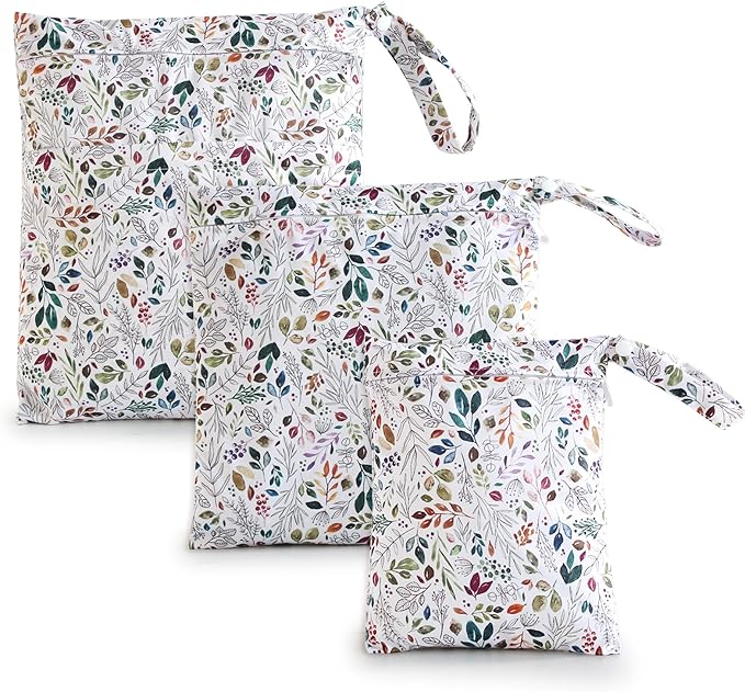 3 PCS Waterproof Wetbag, Wet Bags for Baby Cloth Diapers and Soiled Clothes, Reusable Wet Bag for Swimsuit and Towels with Double Zipper Pockets, Travel Beach Pool Essentials