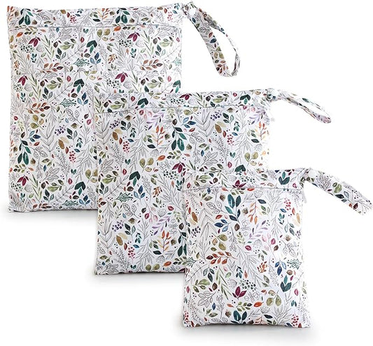 3 PCS Waterproof Wetbag, Wet Bags for Baby Cloth Diapers and Soiled Clothes, Reusable Wet Bag for Swimsuit and Towels with Double Zipper Pockets, Travel Beach Pool Essentials