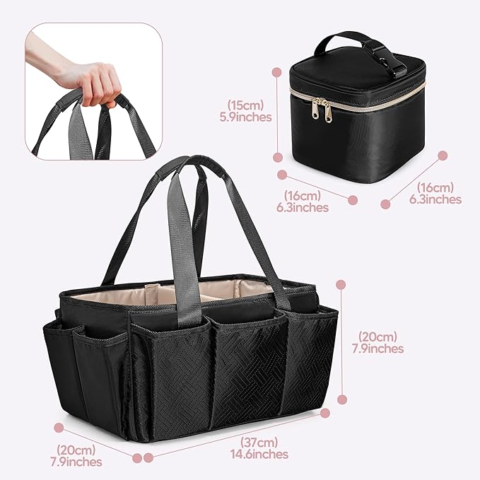 Fasrom Breast Pump Caddy Organizer Bag with Cooler Compatible with Spectra S1 and S2, Pumping Tote Bag Baby Diaper Storage Basket to Hold Pump Parts and Baby Items, Black (Patent Design)