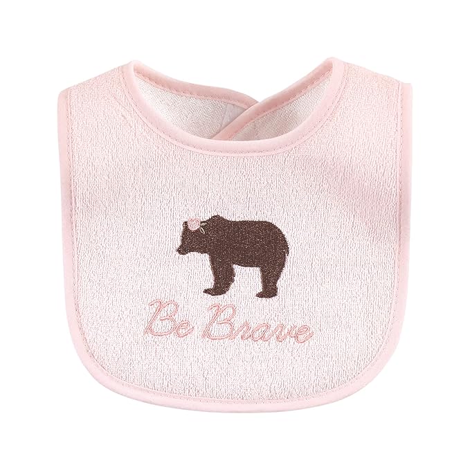 Hudson Baby Unisex Baby Cotton Terry Drooler Bibs with Fiber Filling, Girl Moose Bear, One Size