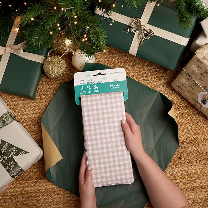 Clair de Lune Gingham Foldable Changing Mat, Easy Clean Soft Water Resistant Travel Pad 60 x 34 cm