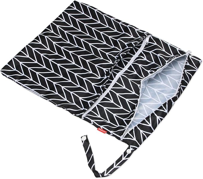 Damero 3pcs Travel Wet and Dry Bag with Handle for Cloth Diaper, Pumping Parts, Clothes, Swimsuit and More, Easy to Grab and Go, Black Arrows