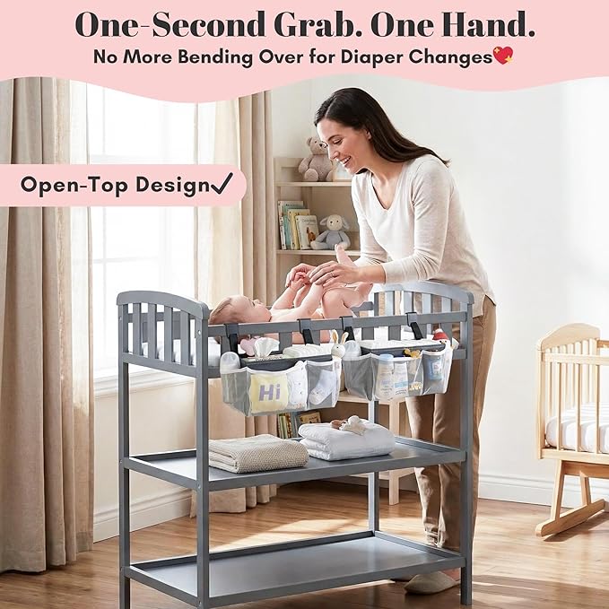 2-Pack Hanging Diaper Organizer for Crib & Changing Table | 50+ Large Capacity Baby Diaper Caddy, Washable Newborn Essentials Organizer for Baby Girl, Ideal Baby Shower Gifts with Hook Straps