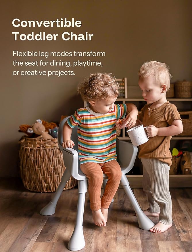 HARPPA 2 in 1 Baby High Chair for Babies and Toddlers, Convertible High Chairs with Removable Double Tray, Waterproof PU Seat Cushion, Anti-Slip Footrest and 5-Point Harness for 6–36 Months, Grey
