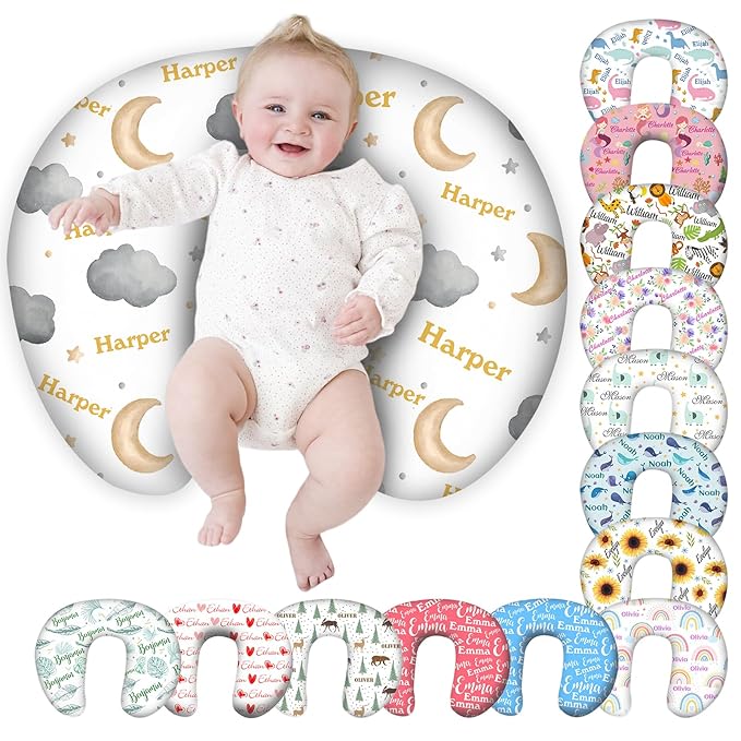 Personalized Baby Nursing Pillow Cover Custom with Name, Moon Theme Customized Boy & Girl Gifts