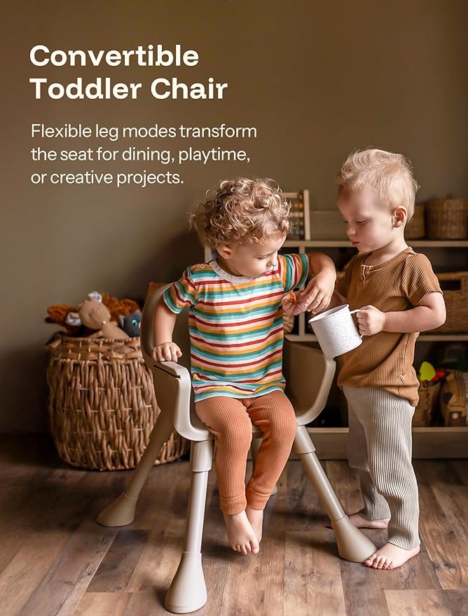 HARPPA 2 in 1 Baby High Chair for Babies and Toddlers, Convertible High Chairs with Removable Double Tray, Waterproof PU Seat Cushion, Anti-Slip Footrest and 5-Point Harness for 6–36 Months, Beige