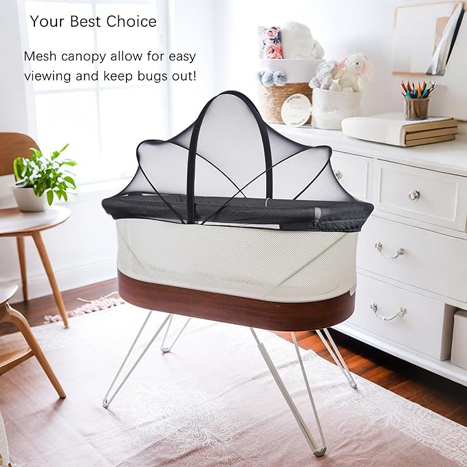 Akiky Bassinet Cover Mosquito Net with Two-Way Zippers Foldable Bassinet Bedside Sleeper Tent to Keep Cats/Bugs Out(Black)