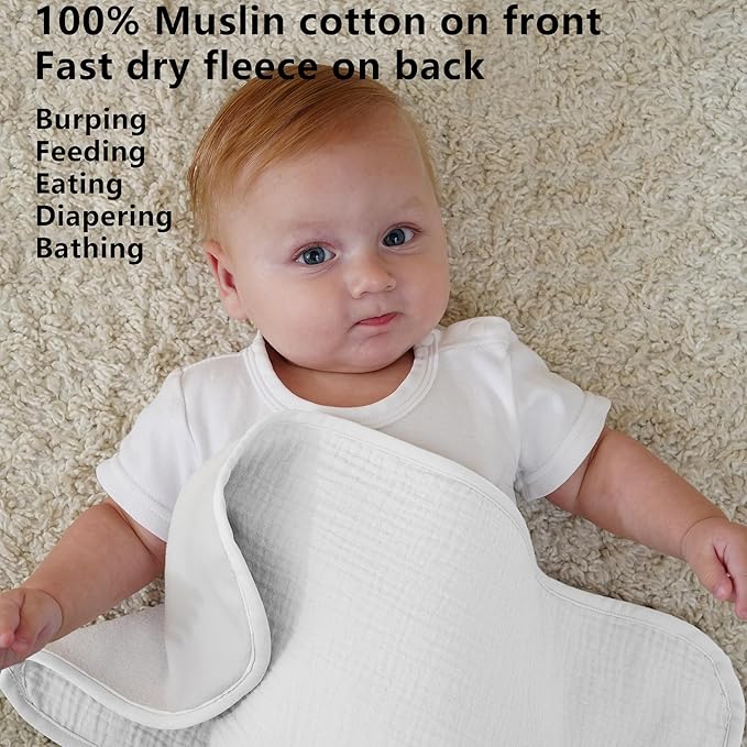 Baby Muslin Burp Cloths 20x10in - Ultra Soft & Absorbent, Neutral Colors, Reusable Burp Cloths for Baby Boys & Girls – Newborn Essentials for Drooling & Burping 4Pack(Macaron)