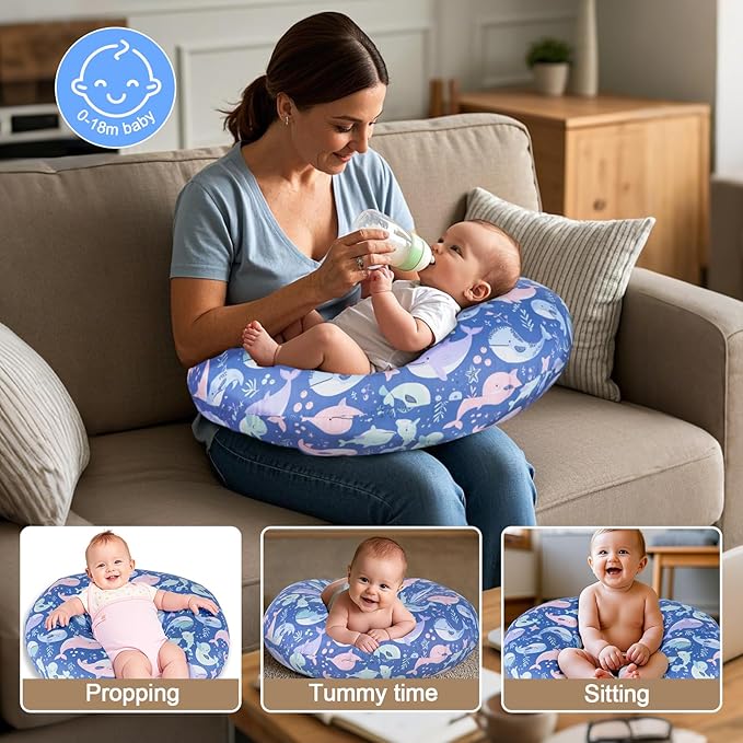 x-vesolje Nursing Pillow, Breastfeeding Pillow with Removable Cover, Ergonomic Breast Feeding Pillow, Baby Feeding Support Pillow for Mom Easier Breastfeeding- Original Size/Whale