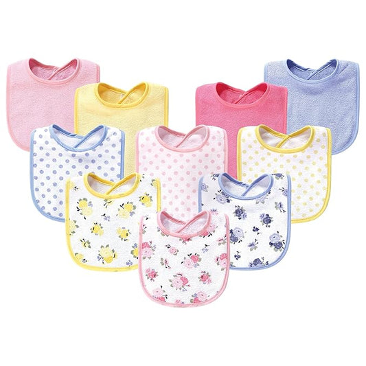 Luvable Friends Unisex Baby Cotton Terry Bibs, Floral, One Size