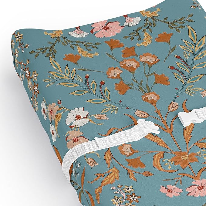 Sweet Jojo Designs Boho Wildflower Vintage Floral Girl Baby Changing Pad Cover Sheet Infant Newborn Diaper Table Change Mat Cover Turquoise Orange Botanical Garden Bohemian Farmhouse Cottagecore Pink