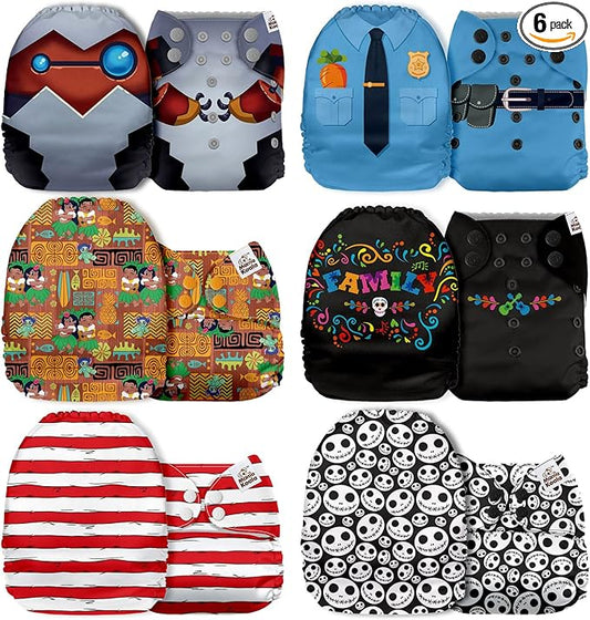 Mama Koala 1.0 Pocket Cloth Diapers for Babies, 6 Pack Pocket Shell Only (NO Inserts) - One Size Washable and Reusable Pocket Diapers for Newborns and Toddlers - 160013