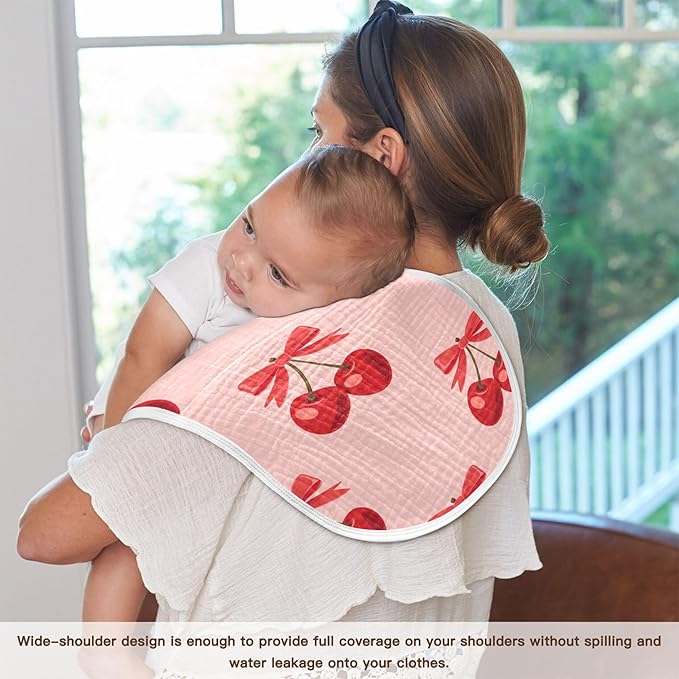 Cherry Bow Pinks Burp Cloths Baby Boys Girls Absorbent Soft Cotton Burping Cloths Rags, 2 Pack