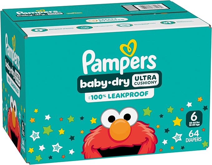 Pampers Diapers - Baby Dry - Size 6, 64 Count, Absorbent Disposable Infant Diaper (Packaging May Vary)