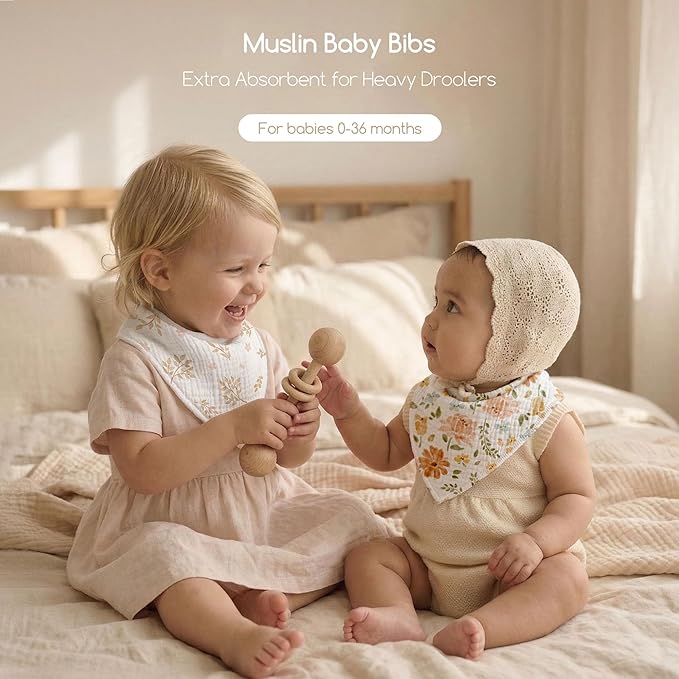 Muslin Baby Bibs 8 Pack, Baby Bandana Drool Bib for Drooling and Teething, Cotton Soft Absorbent for Girls Boys Serenity